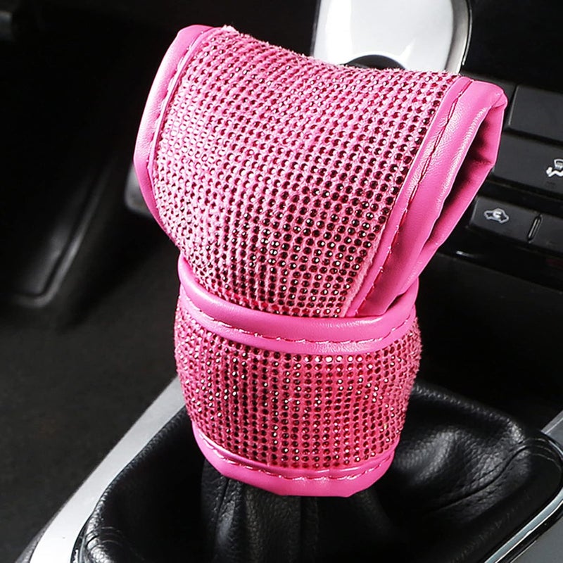 SPANICE Bling Bling Auto Shift Gear Cover, Leather Auto Gear Shift Knob Cover with Crystal Glitter Bling Rhinestones for Girls,Lady Universal Fit (Rose Pink) - Image 1